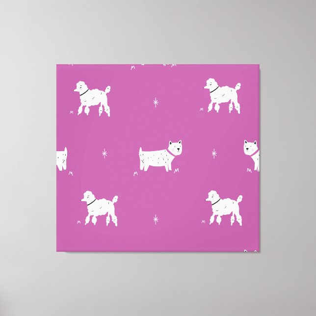Toile Poodle violet : Motif rétro monochrome (Recto)