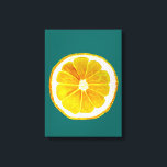 Toile Pop art agrumes citron jaune original<br><div class="desc">Une jolie tranche colorée et vibrante d'un tableau original de l'artiste Sacha Grossel. Ce grand agrumes de style pop art est jaune et très lumineux et coloré contre un arrière - plan turquoise de couleur bleue personnalisable. Excentrique et original.</div>