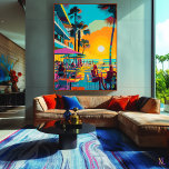 Toile Pop Art Beachfront Café au Sunset<br><div class="desc">Détendez-vous dans l'énergie vibrante d'une soirée tropicale avec cet art pop audacieux doté d'un café en bord de plage au coucher du soleil. Les couleurs vives et le style d'inspiration rétro captent l'essence des loisirs balnéaires et du charme tropical. Idéal pour les amateurs de pop art, de musique d'été et...</div>