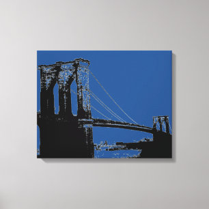Toile Pop Art Black & Blue Brooklyn Bridge