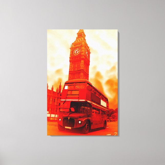 Toile Pop Art London Bus Big Ben Red Orange Yellow (Recto)