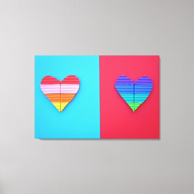 Toile Pop Art Love Twin Rainbow Hearts (Recto)