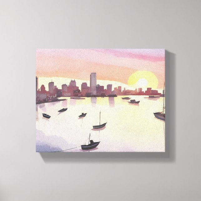 Toile Port de Boston | Aquarelle Massachusetts Cityscape (Recto)