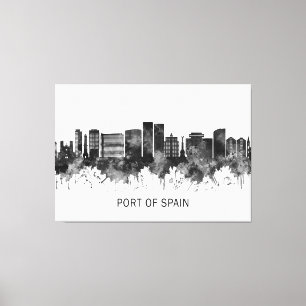 Toile Port of Spain Trinidad and Tobago Skyline BW