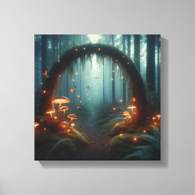 Toile Portail de champignon luminescent dans une forêt b (Recto)