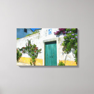 Toile Porte en bois verte d'aquarelle