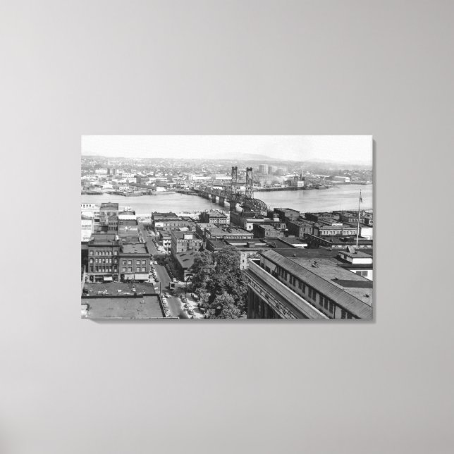 Toile Portland, OR Vue sur la ville et le pont Hawthorne (Recto)