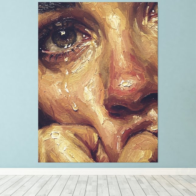 Toile Portrait à l'huile en pleurs — Émotion Texturée (Insitu (Plancher de Bois))