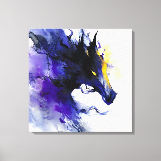 Toile Portrait abstrait aquarelle cheval noir (Recto)