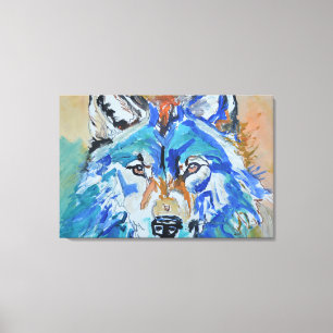 Toile Portrait Abstrait du Loup Bleu