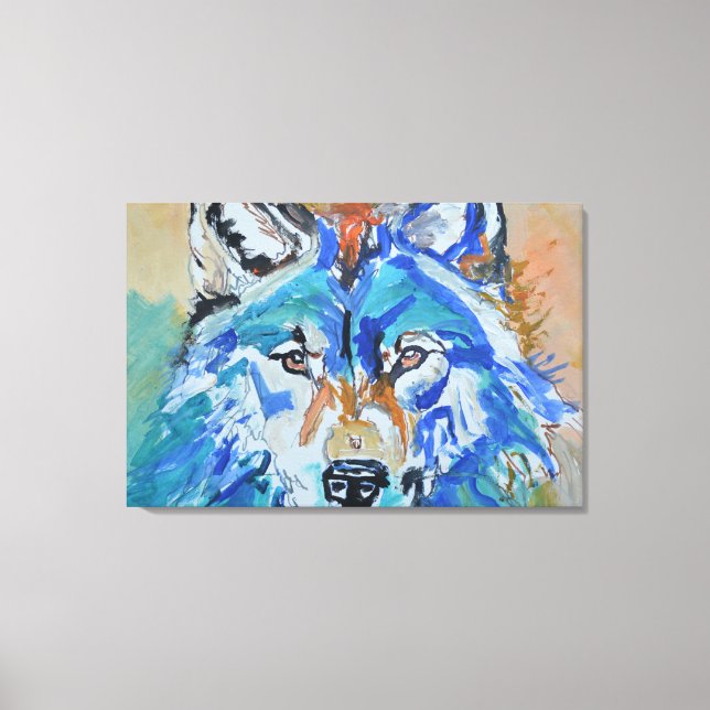 Toile Portrait Abstrait du Loup Bleu (Recto)