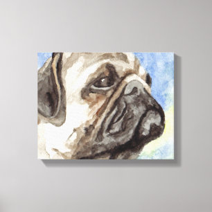 Toile Portrait aquarelle de Pug