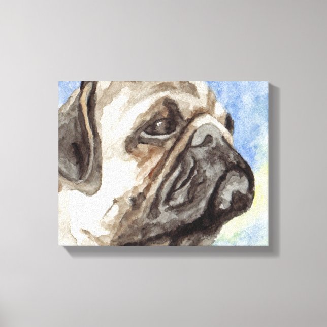 Toile Portrait aquarelle de Pug (Recto)
