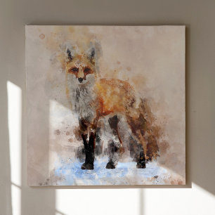 Toile Portrait aquarellé du renard roux 02