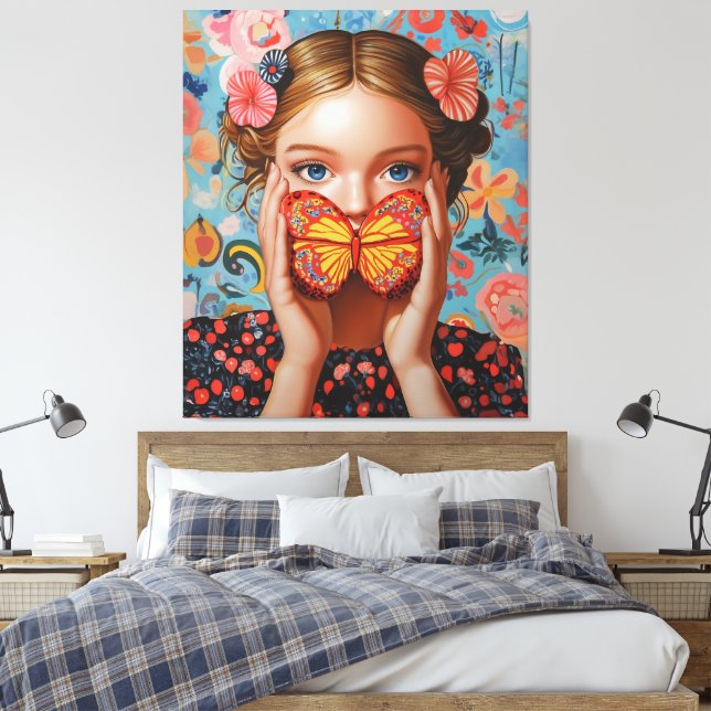 Toile Portrait Butterfly Girl in a Floral Wonderland (Insitu(Chambre))