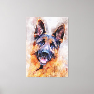 Toile Portrait d'aquarelle de chien berger allemand 01