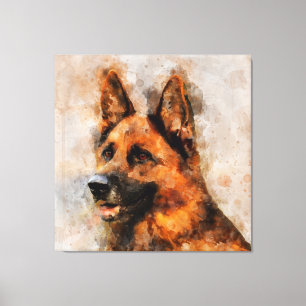 Toile Portrait d'aquarelle de chien berger allemand 04