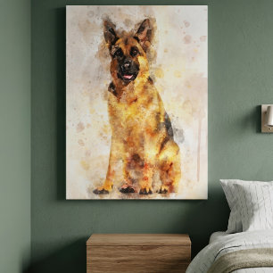 Toile Portrait d'art aquarelle de chien berger allemand