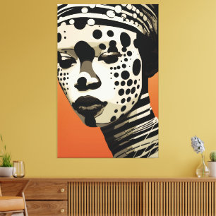 Toile Portrait d'Art Tribal Monochrome de Femme