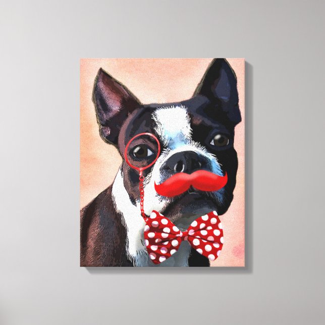 Toile Portrait de Boston Terrier avec Cravate Red Bow (Recto)