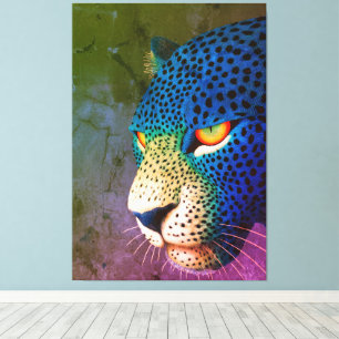 Toile Portrait de Chat Sauvage Moderne aux Yeux Rouges