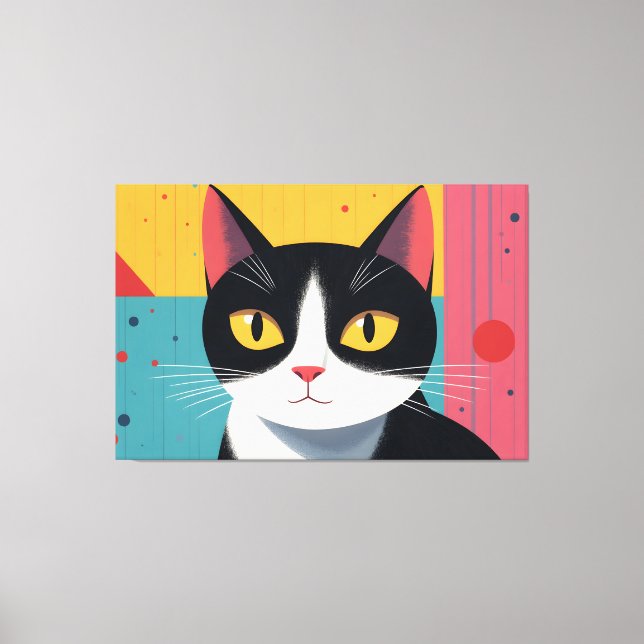 Toile Portrait de chat smoking moderne - Art plat minima (Recto)