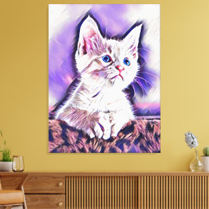 Toile Portrait de chaton mignon, peinture d'art numériqu