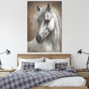 Toile Portrait de cheval blanc peint à la main