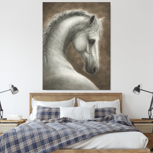 Toile Portrait de cheval blanc peint à la main (Insitu(Chambre))