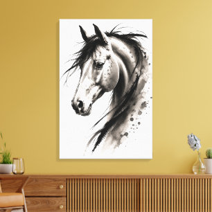 Toile Portrait de cheval élégant sumi-e monochrome