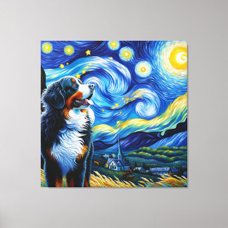 Toile Portrait de chien de montagne Starry Bernese