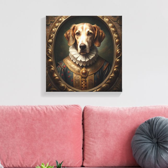Toile Portrait de chien Noble Renaissance dans cadre Vin (Insitu(Salon))