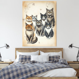 Toile Portrait de famille de chats d'inspiration vintage