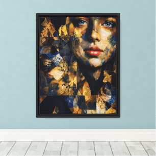 Toile Portrait de femme élégant en mosaïque or et bleu -