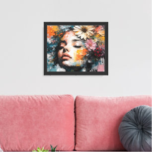 Toile Portrait de femme floral abstrait de luxe sur toil