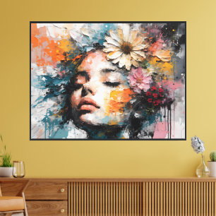 Toile Portrait de femme floral abstrait de luxe sur toil