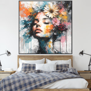 Toile Portrait de femme floral abstrait de luxe sur toil