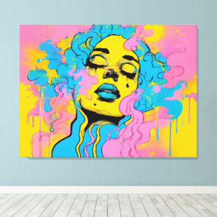 Toile Portrait de femme psychédélique coloré Pop Art