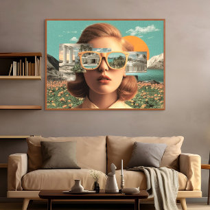 Toile Portrait de femme surréaliste avec des lunettes de