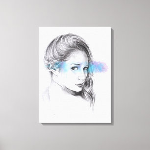 Toile Portrait de fille au crayon dessin d'art