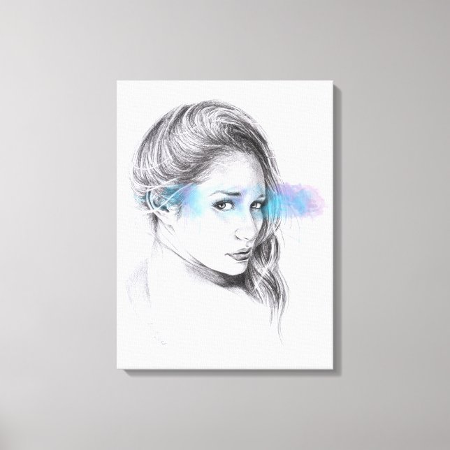 Toile Portrait de fille au crayon dessin d'art (Recto)