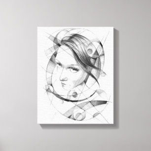 Toile Portrait de fille Dessin d'art Lignes de cercles g
