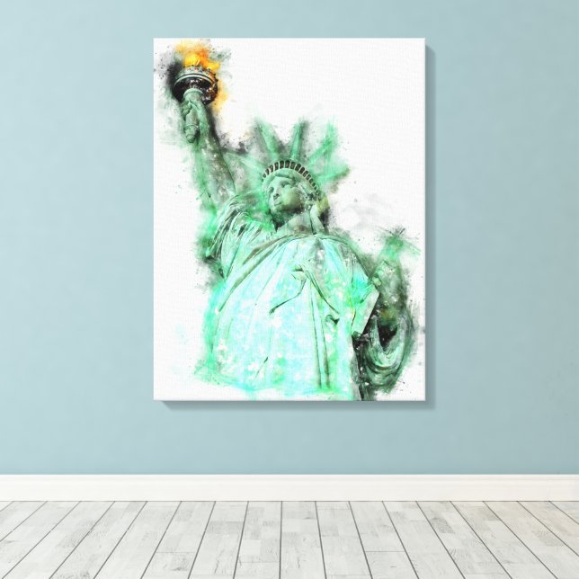 Toile Portrait de la statue de la Liberté à l'aquarelle  (Insitu (Plancher de Bois))