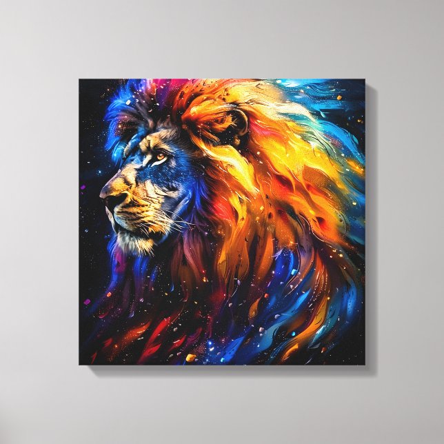 Toile Portrait de lion de faune cosmique abstrait (Recto)