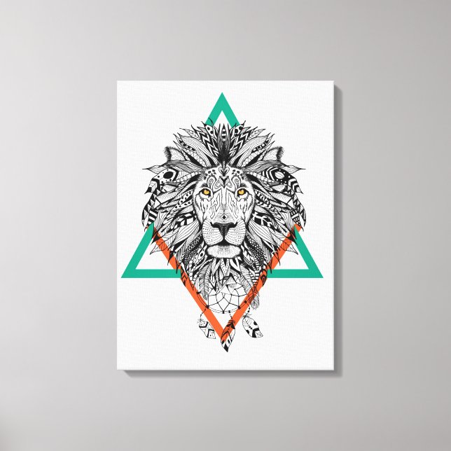 Toile Portrait de lion géométrique Aztec (Recto)