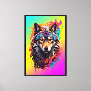 Toile Portrait de Loup Coloré Art Animalier Abstrait-876