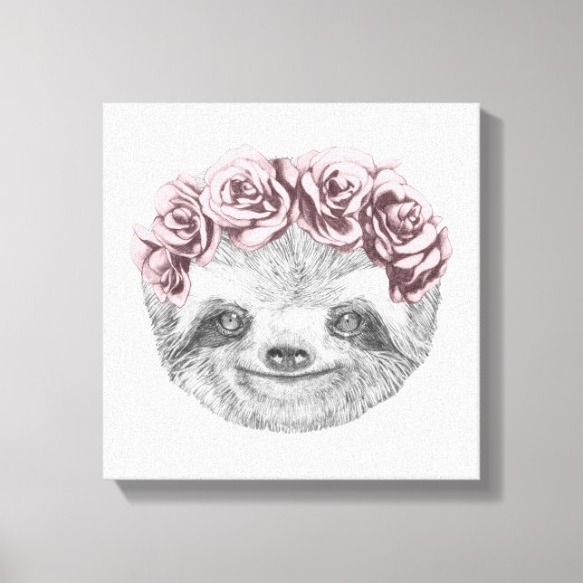 Toile Portrait De Sloth | Couronne de tête florale (Recto)