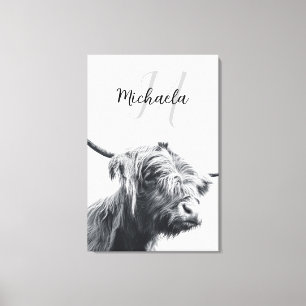 Toile Portrait de vache Highland premier monogramme noir