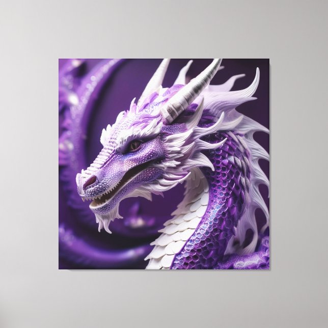Toile Portrait D'Imaginaire D'Un Dragon Violet Et Blanc (Recto)