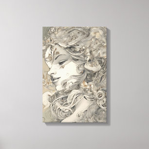 Toile Portrait d'inspiration Vintage de femme Art Nouvea